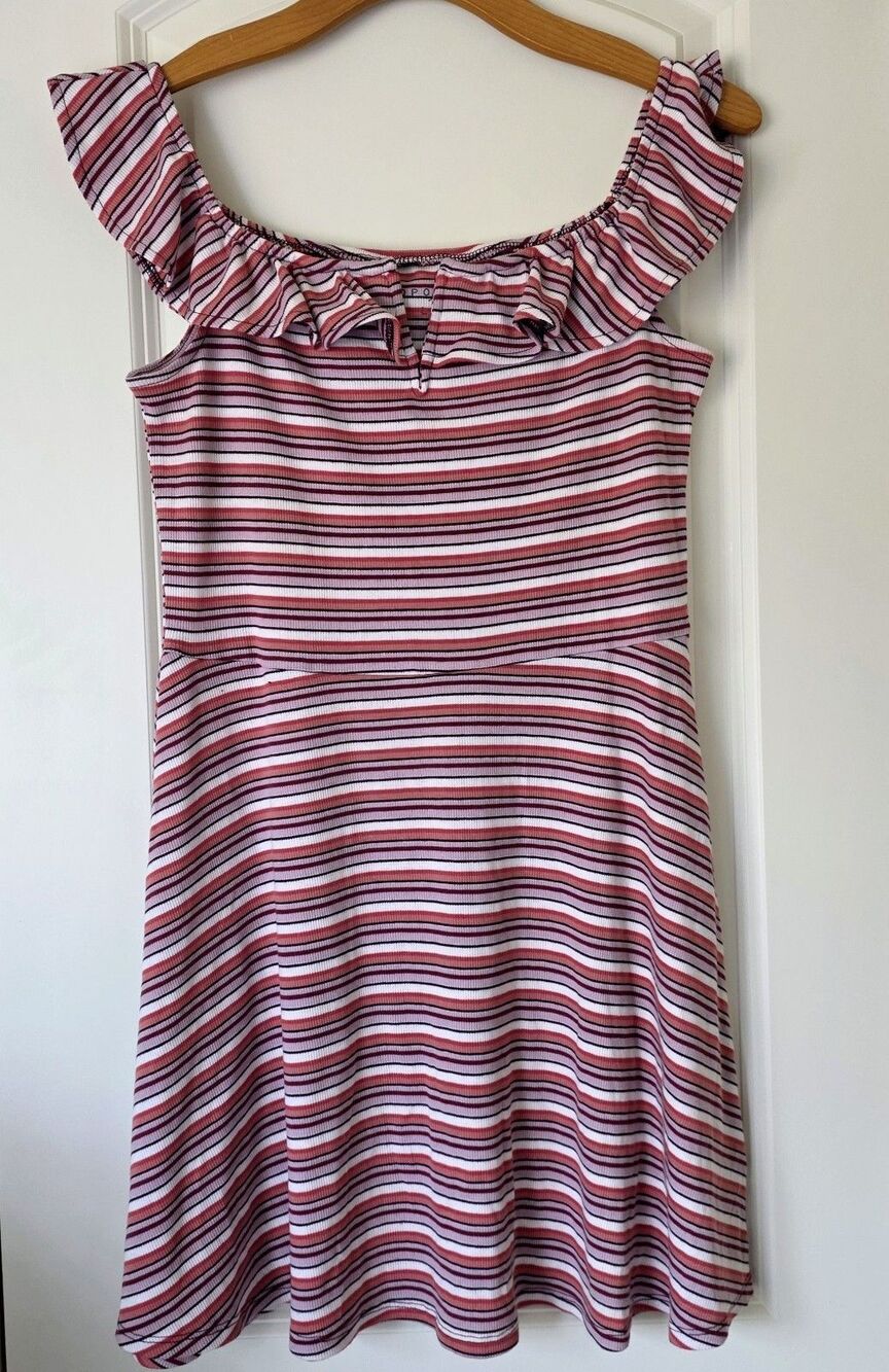Aeropostale Junior L Women S Mini Dress Pink Stripe Sleeveless Ruffle Neck Cute